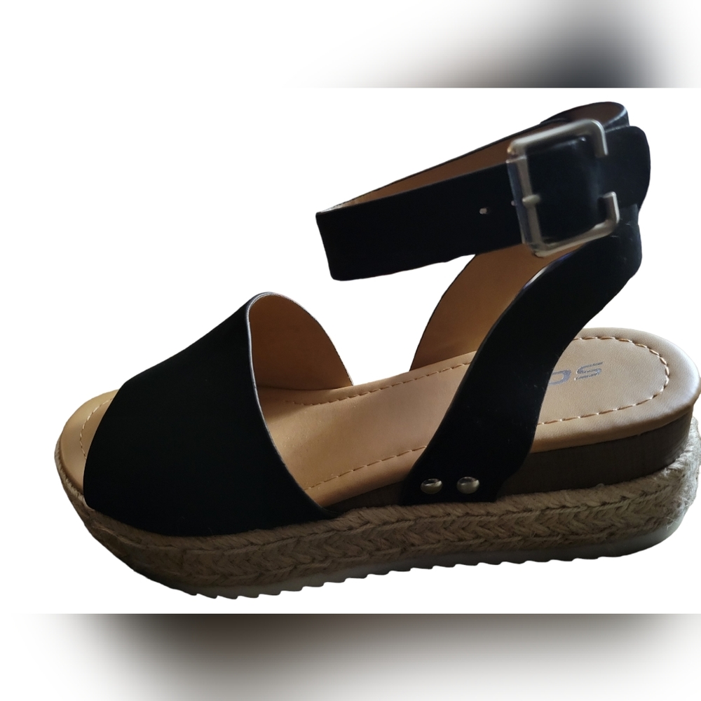 *Soda Espadrille Black Shoes Ankle Strap Sz 7